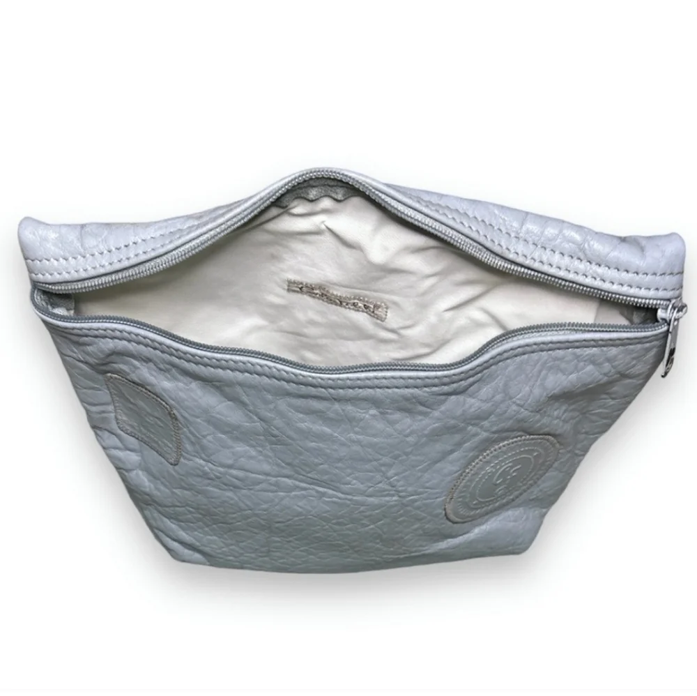 CARLOS FALCHI Large Light Blue Leather Zipper Pouch